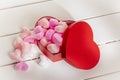 Romantic heart shapes present box with little hearts Royalty Free Stock Photo