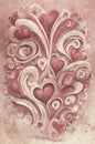 Romantic hearts background, grunge style, vintage pink