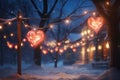 Romantic HeartShaped Lights Adorning Cozy Winter