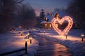 Romantic HeartShaped Lights Adorning Cozy Winter