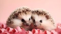 Romantic hedgehogs. Two lovely hedgehogs on pink background, copy space. Hugging animals. Love banner. Notebook or diary cover or