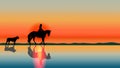 Romantic horse background - sunset silhouettes on the beach Royalty Free Stock Photo