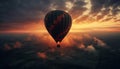 Romantic hot air balloon soars high in multi colored sky generated by AI Royalty Free Stock Photo