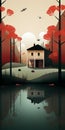 Romantic House In The Forest With Birds - Emiliano Ponzi Style