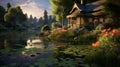 Romantic House By The Pond: Unreal Engine 5, 32k Uhd, Nature-inspired Pictorial