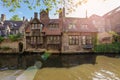 Romantic houses along the river canal in the old city of Europe Royalty Free Stock Photo