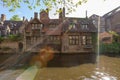 Romantic houses by the riwer canal in Brugge, Belgium