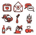 Romantic Icons Freehand 2 Color Red Set Royalty Free Stock Photo