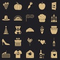 Romantic icons set, simple style