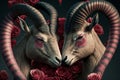 Valentines Day Cuddling Animals - Ibex Couple2 (Generative AI)