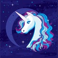 Romantic illustration with a unicorn on the background of the moon and the starry sky. Royalty Free Stock Photo