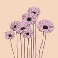 Romantic Illustrations Of Violet Daisies On Beige Background