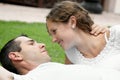 Romantic image of beautiful couple smiling at each Royalty Free Stock Photo