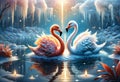 Romantic image couple pink flamingos. Generative AI
