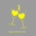 Romantic image for Valentines Day. Two glasses with wine in shape of heart, stars and decor of hearts. Set of elements for Royalty Free Stock Photo