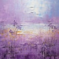 Romantic Impasto: Purple Field On A Misty Lake