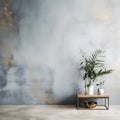 Romantic Industrial Elegance: Bluegrey Abstract Wall With Gold Accents Royalty Free Stock Photo