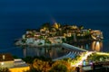 Romantic island of Sveti Stefan glow in the night