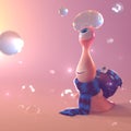 Romantic kid snail with a bubble on a head