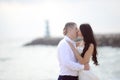 Romantic kissing loving couple on the beach Royalty Free Stock Photo