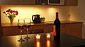 Romantic kitchen wine candles night Royalty Free Stock Photo