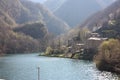 The romantic lake of Isola Santa in Tuscany, in the mountains of the Apuan Alps. panorama out of focus with a bit of mist Royalty Free Stock Photo