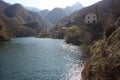 The romantic lake of Isola Santa in Tuscany, in the mountains of the Apuan Alps. panorama out of focus with a bit of mist