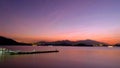 Romantic landsacape photo, lake, mountain and gradient sky at sunset Royalty Free Stock Photo