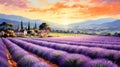 Romantic Lavender Fields At Sunset Wallpaper
