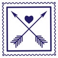 Romantic letter postal mark. Square valentine stamp