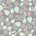 Romantic letters and flowers seamless pattern.