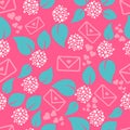 Romantic letters and flowers seamless pattern.