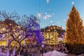 Romantic Ljubljana`s city center decorated for Christmas holidays. Preseren`s square, Ljubljana, Slovenia, Europe