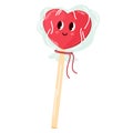 Lollipop in heart shape. Romantic element. Wrapped sweets in clear package.