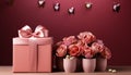 Romantic love blossoms in a pink gift box decoration generated by AI