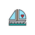 Romantic love boat filled outline icon