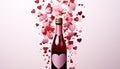 Romantic love celebration with wine, heart shaped bottle generated by AI