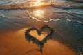 A romantic love heart drawn in the sand on a beautiful beach at sunset Royalty Free Stock Photo