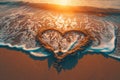 A romantic love heart drawn in the sand on a beautiful beach at sunset Royalty Free Stock Photo