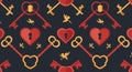 Romantic Love Keys, Locks and Cupids Seamless Pattern Royalty Free Stock Photo