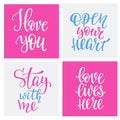 Romantic love lettering typography set