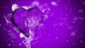 Romantic love purple heart with smoke on background for copy space. With snow texture overlays