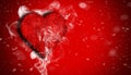 Romantic love red heart with smoke on background for copy space. With snow texture overlays