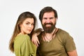 Romantic love relationship. couple in love. beauty of hair. brutal casual fashion. hipster male with sexy girl. young Royalty Free Stock Photo