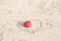 Romantic love symbol red heart on the paradise tropical beach with copy space. Valentine day and Marry Concept