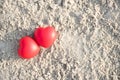 Romantic love symbol two red heart on the paradise tropical beach with copy space. Valentine day and Marry Concept Royalty Free Stock Photo