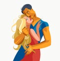Romantic lovers couple vector illustration, passionate and intimate drawing of man and woman hugging each other, couple in love, Royalty Free Stock Photo