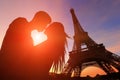 Romantic lovers with eiffel tower