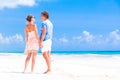 Romantic lovers vacation on a tropical beach.