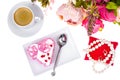 Romantic lunch with gift for Valentine`s Day Royalty Free Stock Photo